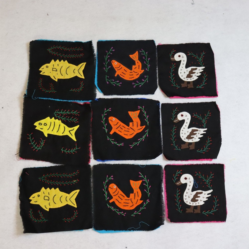 9-5x5" Hand Embroidered Fabric Squares OS Multi Color Unisex Folk Art Patch"